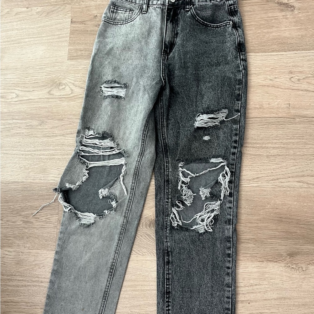 Women’s Two-Tone Distressed Grey Jeans